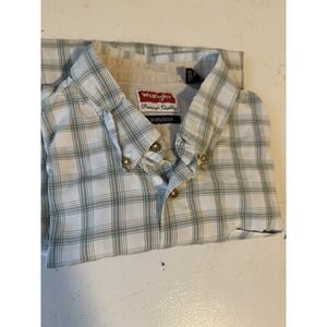 Wrangler Shirt Men's XL Premium Quality Wrinkle Resist Green Gray White Plaid
